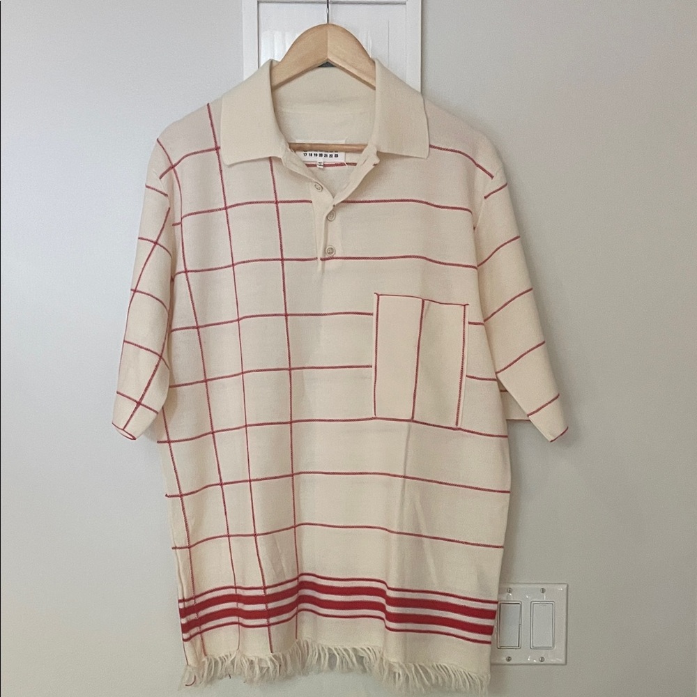 Cream and Red Striped Polo Shirt